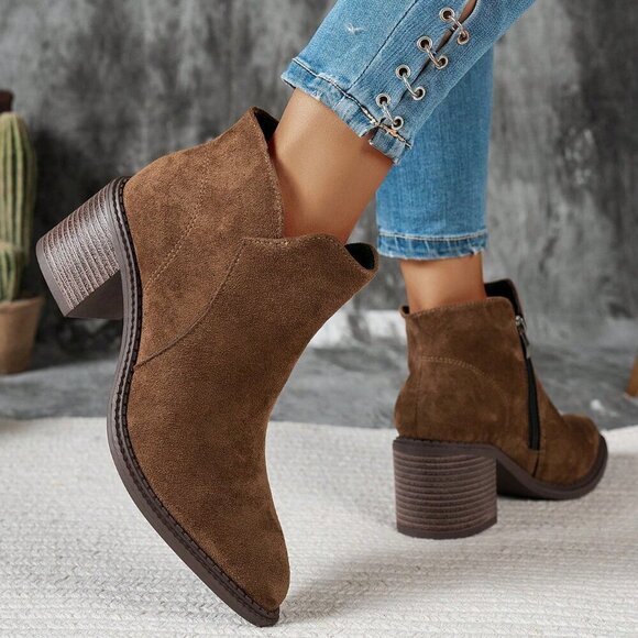 Brown Vegan suede Autumn Almond Toe bootie - Picture 3 of 6